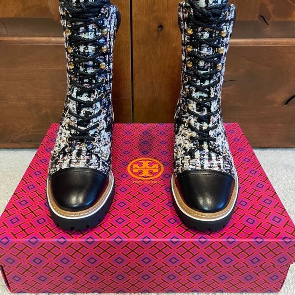 MCM Black and White Tweed Boots